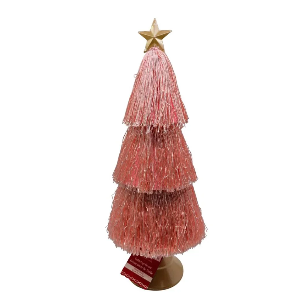 Ashland Tassel Tiered Tree Tabletop Decor w/ Matted Gold Star Tree Topper NEW